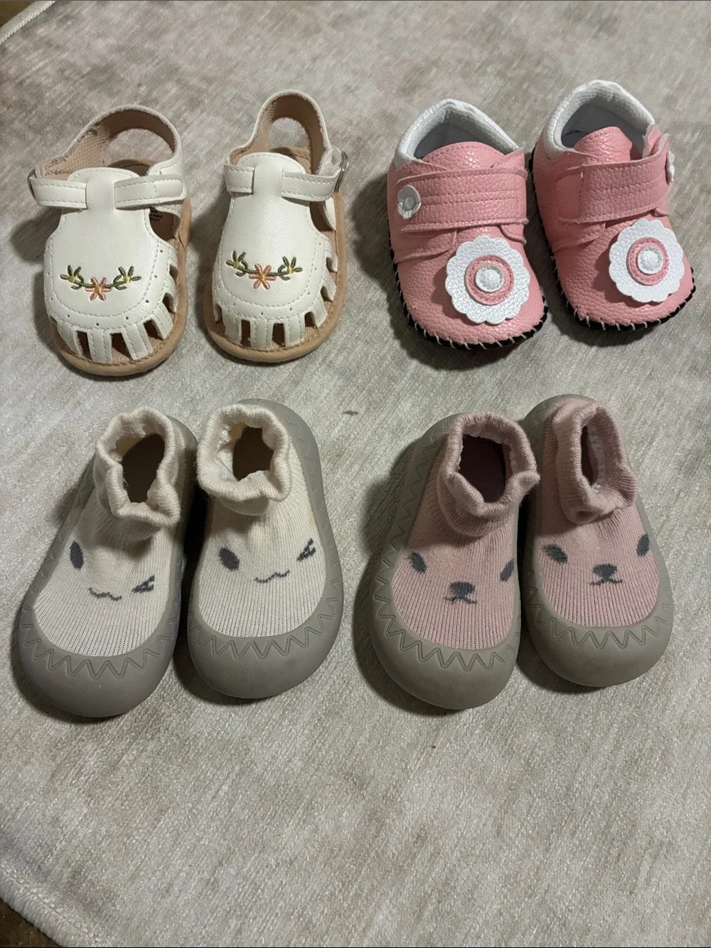 Kids Pink and Cream Soft-Soled Shoes Duo - Cute Animal & Flower Designs